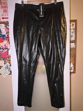 Karl Lagerfeld Black Faux Leather Python Cropped Pants